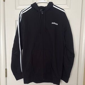 Adidas Black Full Zip Up Sweatshirt with Classic Stripes